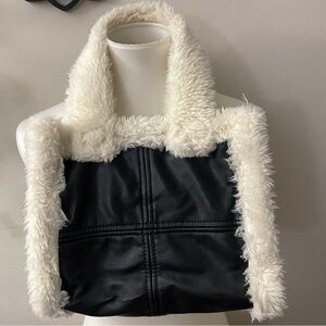 Faux Leather Faux Fur Handbag Chic Ski Casual School